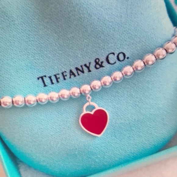 None Dresses & Skirts - Tiffany & Co Silver Bead Bracelet with Red Heart Charm